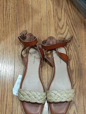 Time and Tru Brown Tan Braided Strap Ankle Sandals